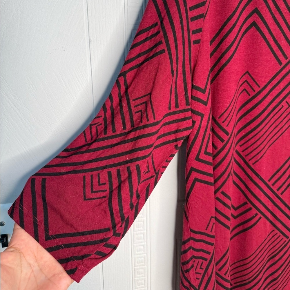 JM Collection Top Womens XXL Burgundy Black Geometric 3/4 Sleeve Tunic - Picture 8 of 12
